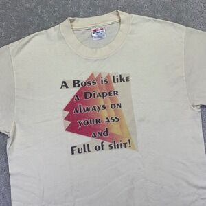 Vintage 90s A Boss is Like a Diaper T Shirt Mens Large Graphic Funny Humor Stain